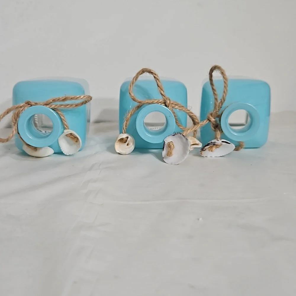 Hand Painted Light Blue Natural Twine Assorted Sea Shells Glass Jars - Picture 3 of 6